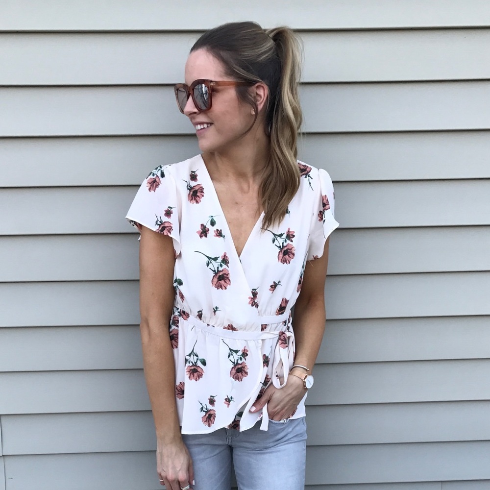 June & Hudson Floral Wrap Blouse